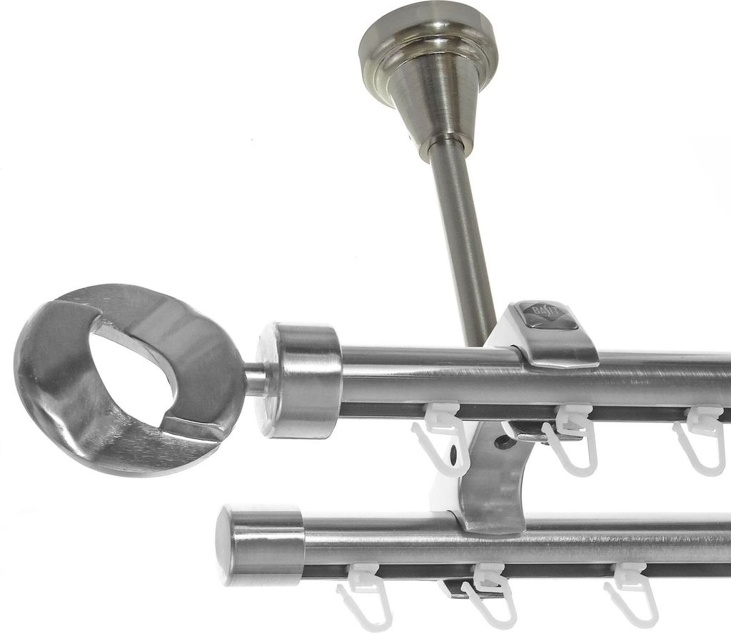 Innenlauf Edelstahl Look Gardinenschiene Gardinenstange 20mm Deckenträger 2-läufig Ring D61 E83E30 II