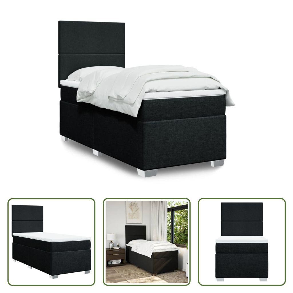 The Living Store Boxspringbett mit Matratze Schwarz 80x200 cm Stoff