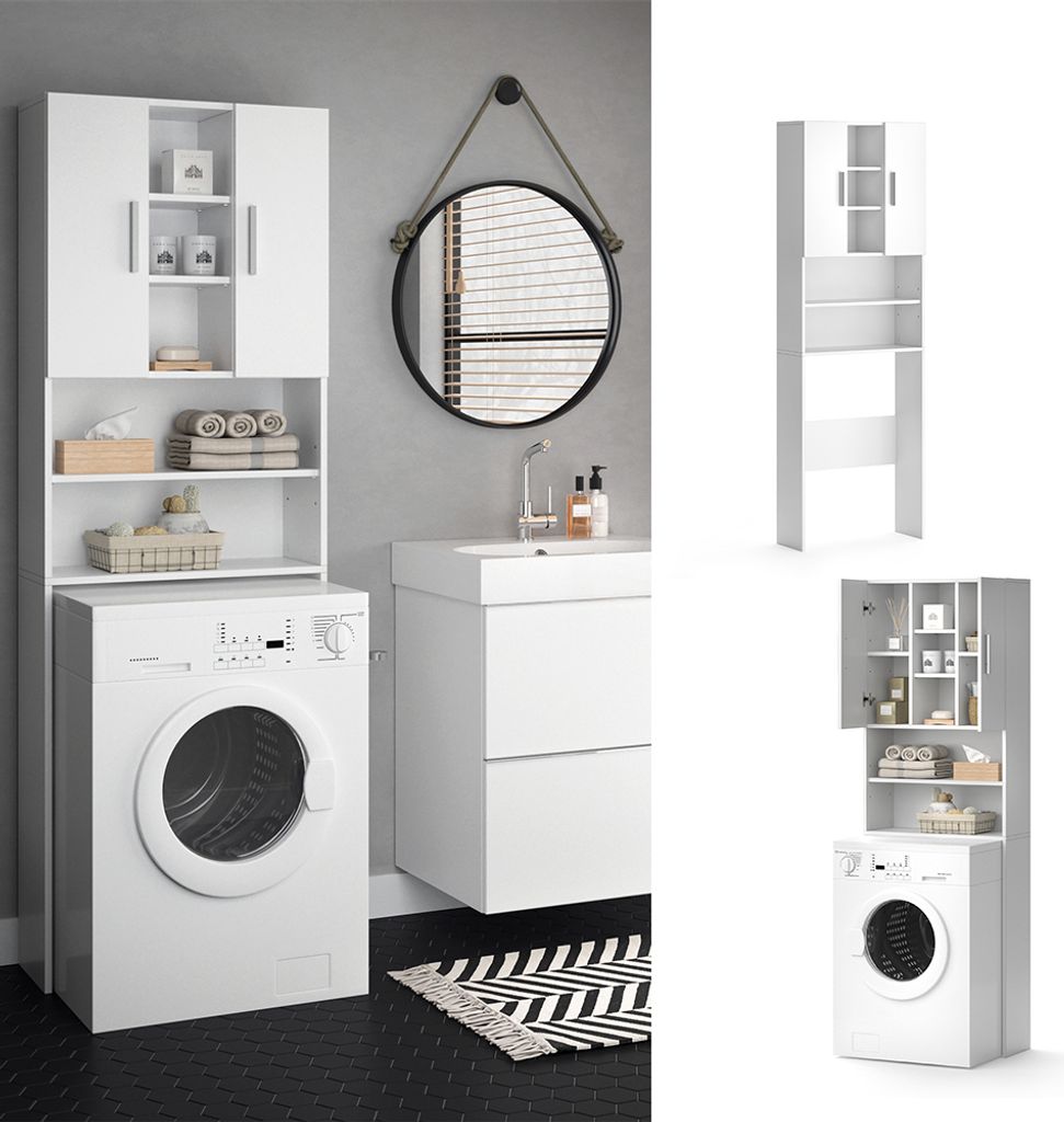 Vicco Waschmaschinenschrank Luis, 190 x 64 cm, Weiß Produktbild 2