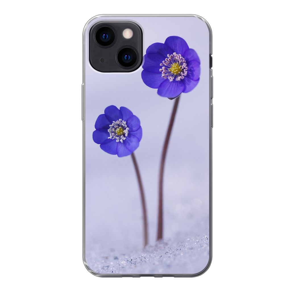 MuchoWow Handyhülle Schutzhülle Hülle für iPhone 13 Blumen - Schnee - Lila Silikon Softcase Handy Hülle - Karteninhaber