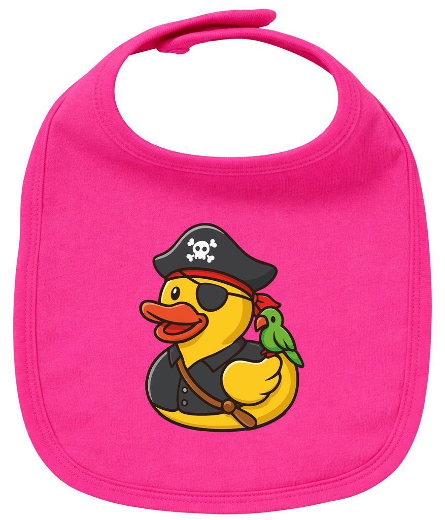 Huuraa Baby Lätzchen Quietscheente Pirat Gummiente Freibeuter Cherry Pink Klettverschluss Baumwolle Latz Geschenkidee