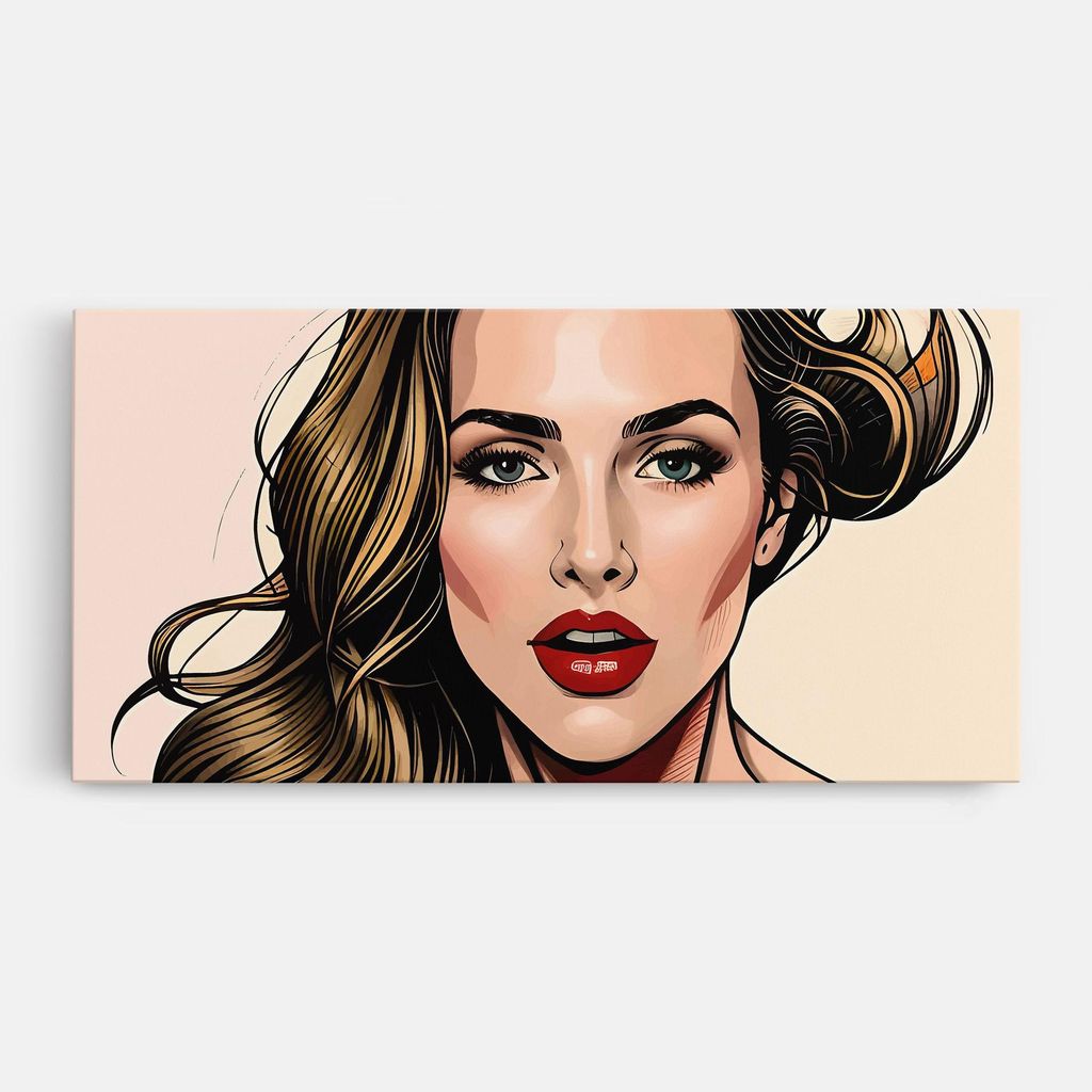 ARTHUB Leinwandbild 60x120 cm, Red Pop Lips | Wohnzimmerdekoration, Hängende Bilder, Wanddekoration, Heimdekoration, Moderne, Pop