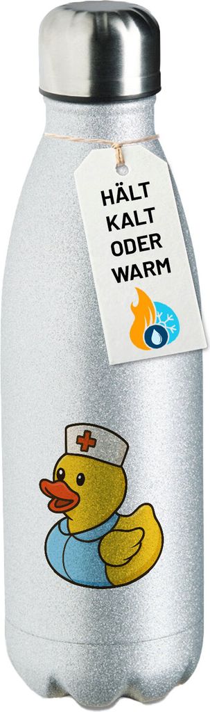 Huuraa Trinkflasche Quietscheente Altenpflege Comic Gummiente 500ml Silver Edelstahl Wasserflasche Trinkflasche Geschenkidee