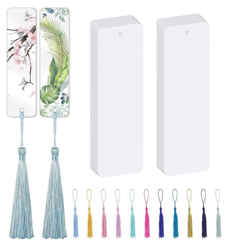 Blanko Lesezeichen, 24 Stück Leeres Lesezeichen mit 60 Bunten Quasten, Papier Lesezeichen Basteln mit Loch, Lesezeichen Rohlinge Set für DIY Hand...