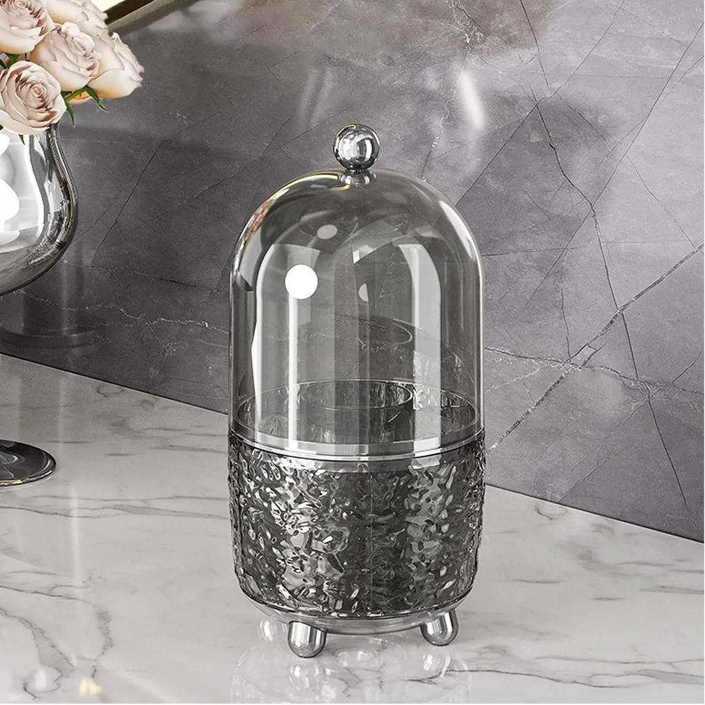 Porte-pinceaux de maquillage gris pivotant à 360° avec couvercle chic