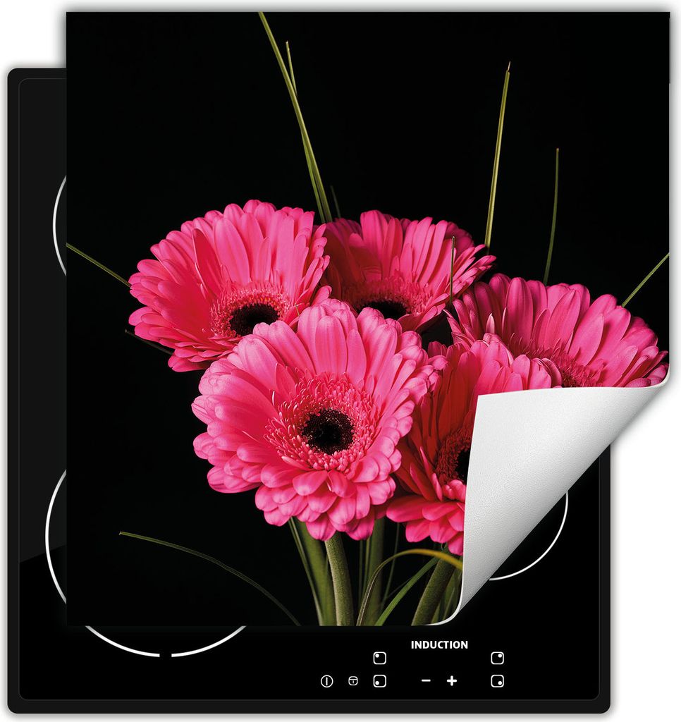 DarHaus Herdabdeckplatte 50x52 cm Anti Rutsch Matte Aufrollbar, schwarz - Blumenstrauß