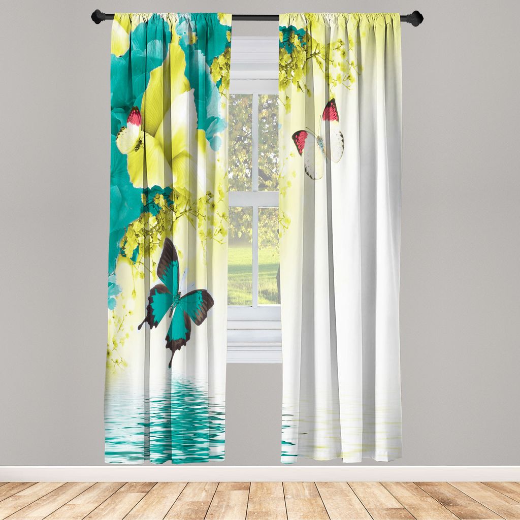 ABAKUHAUS Blumen Vorhänge 2 Panel Set für Wohnzimmer Schlafzimmer Nachbildung, Natur Themen Wilde Blumen Monarch Schmetterlinge Fliegen Lily Auf ...