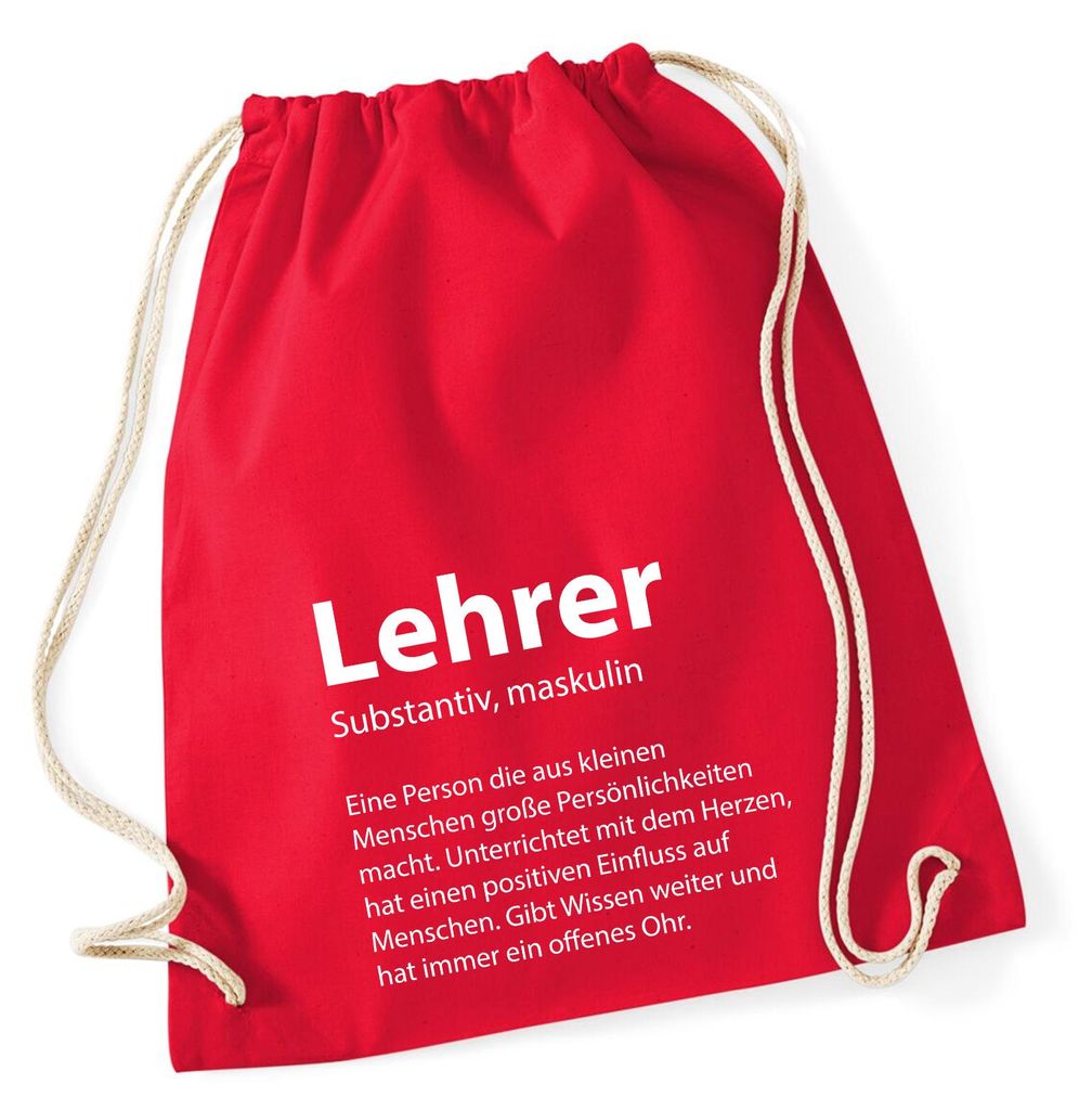 Huuraa Turnbeutel Lehrer Definition 12 Liter Classic Red Baumwolle Rucksack Geschenkidee
