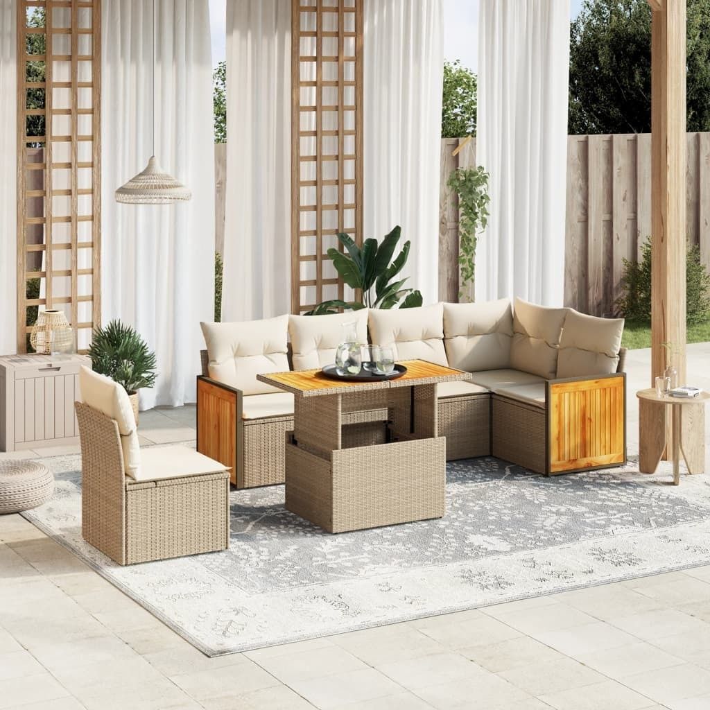 Maison Exclusive - 7-tlg. Garten-Sofagarnitur mit Kissen Beige Poly Rattan