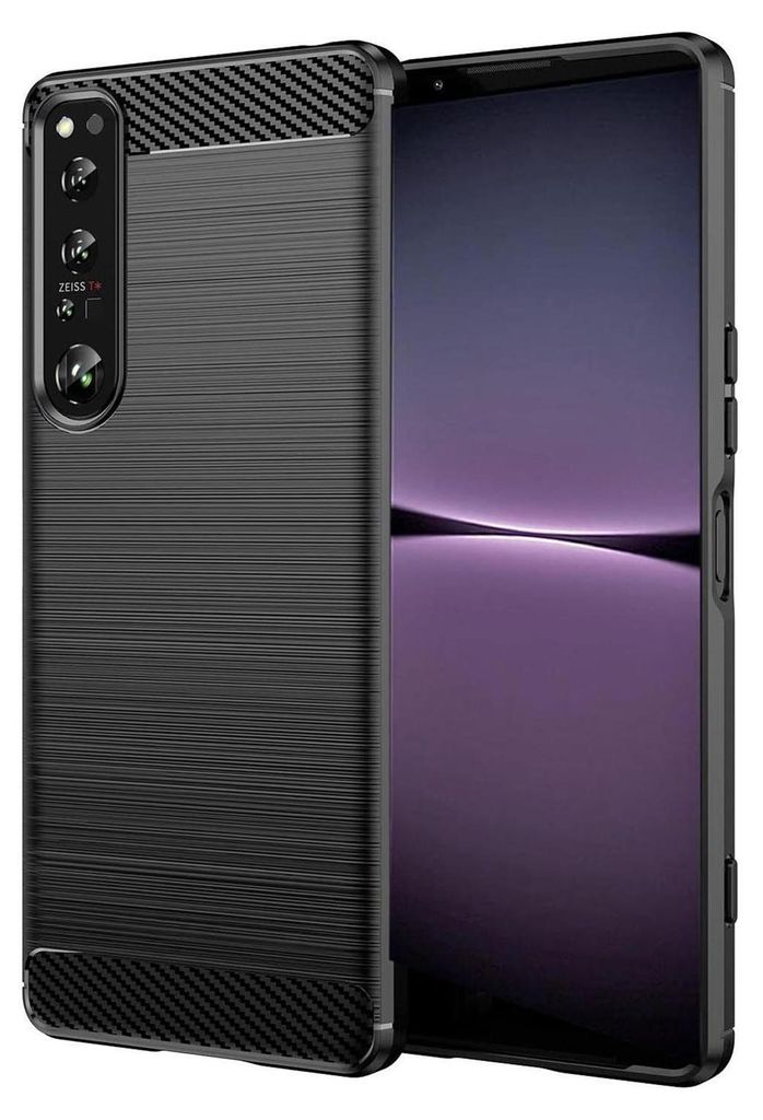 Conie Silikon Schutzhülle für Sony Xperia 1 IV Tasche Case Cover Bumper TPU Carbon Look Hülle in Schwarz