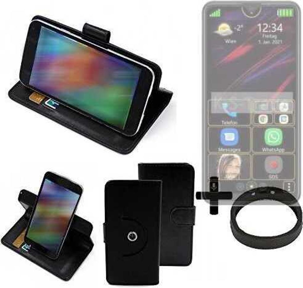 K-S-Trade Case Schutz Hülle kompatibel mit Bea-fon M6s + Bumper Handy Hülle Flipcase Smartphone Cover Handy Schutz Tasche Walletcase schwarz