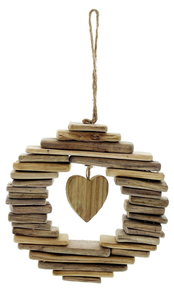 Deko Kranz Herzform Ø 21 cm aus naturbelassenem Holz mit Treibholz im Landhausstil