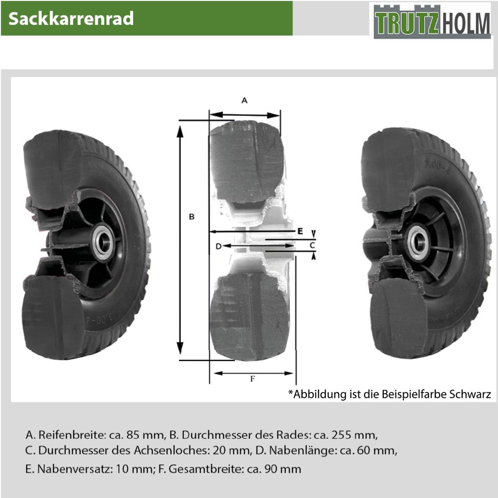 Sackkarrenrad 260x85 mm 3.00-4 Bollerwagenrad, Luftrad, Produktbild 5
