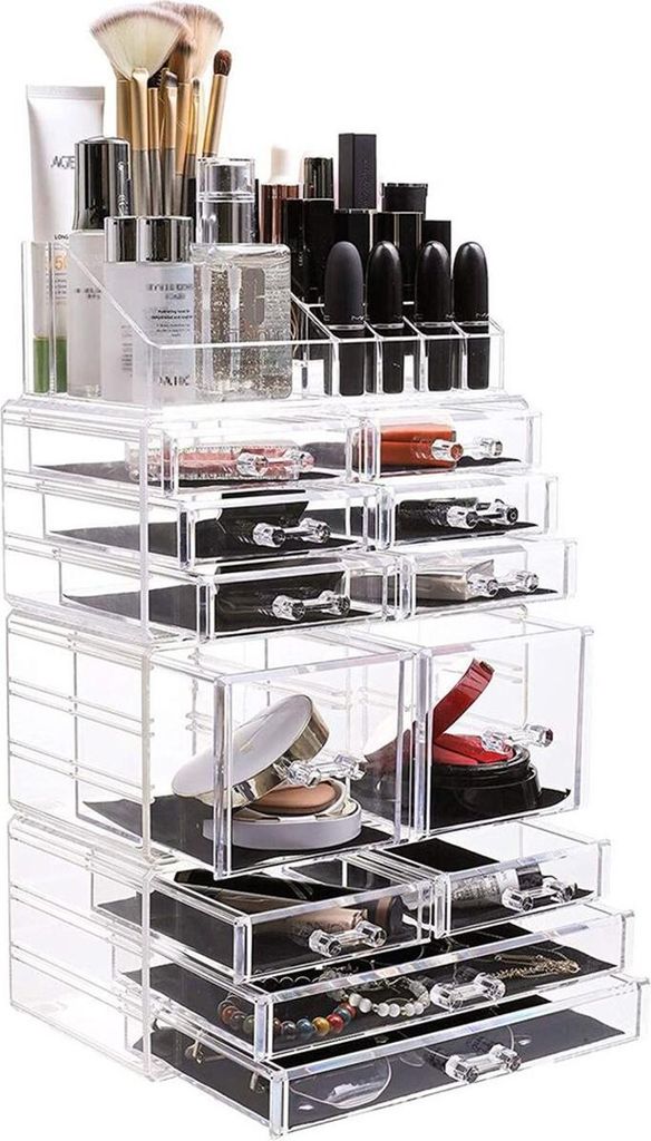 Happyment Luxus Make-up Organizer – Transparent – Lippenstift, Nagellack, Parfum, Schmuck – Schreibtisch
