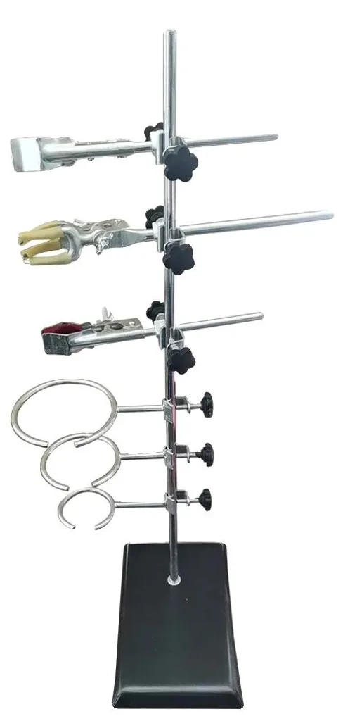 Support labo fer stable 60cm - 3 pinces à piston et 3 anneaux inclus