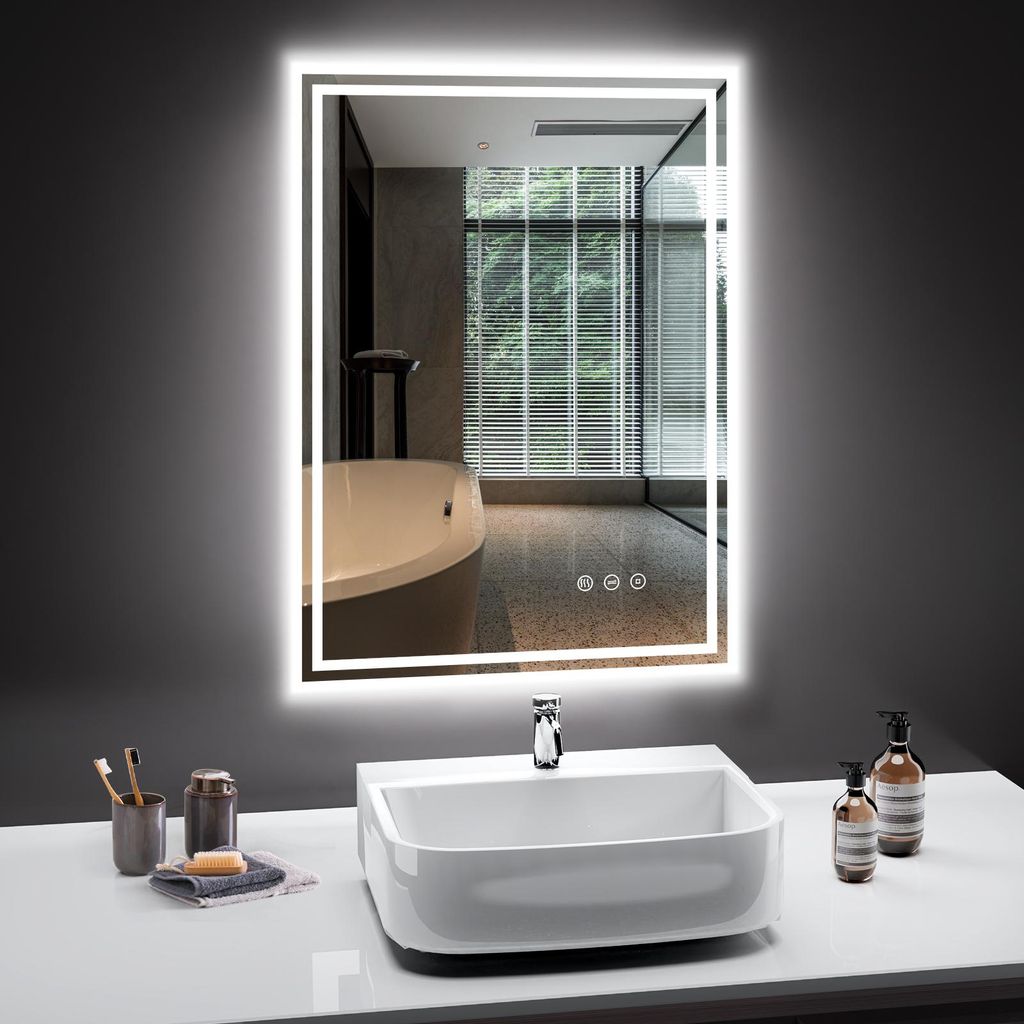 PESENXAN Badspiegel mit Beleuchtung 50x70cm, LED Spiegel Bad 3 Lichtfarben Dimmbar, Anti-Beschlag, Badezimmer Spiegel mit Beleuchtung Touchschalter