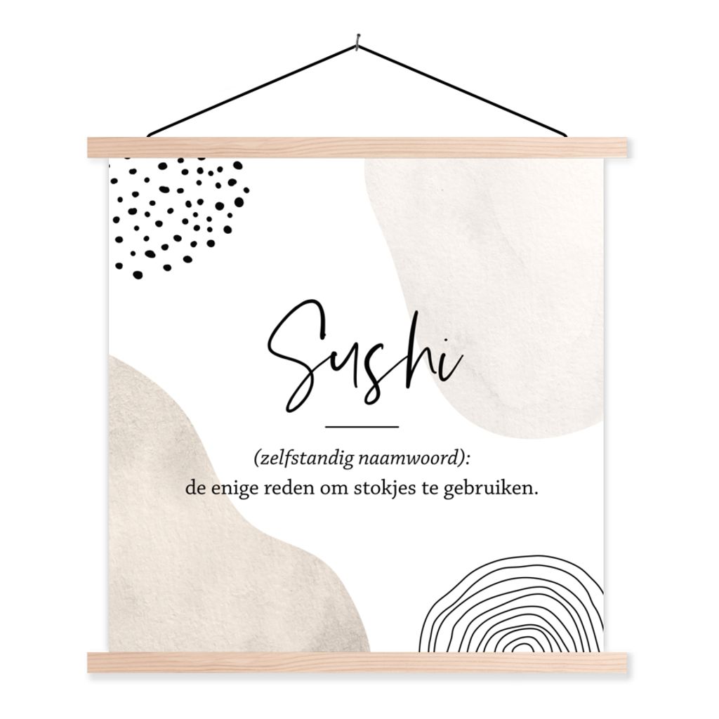MuchoWow Textilposter Sprichwörter - Sushi - Sushi definition - Zitate - Wörterbuch 40x40 cm mit holzfarbenen Rahmen - Posterleiste