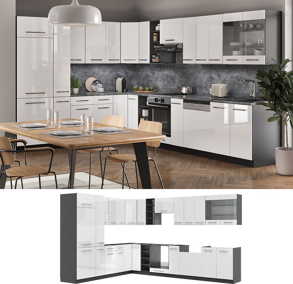 Cuisine En Angle Fame-Line Vicco – 190 Cm – Anthracite Et Bordeaux – Haute Brillance