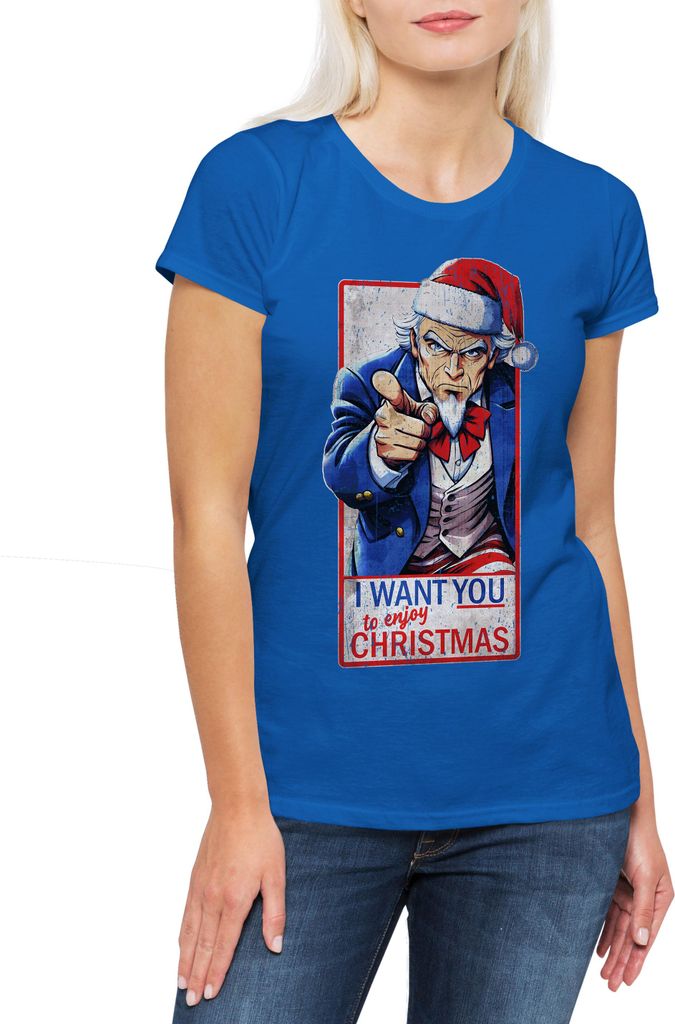 Urban Backwoods USA Enjoy Christmas, Damen T-Shirt, Farbe: Royalblau, Größe: S