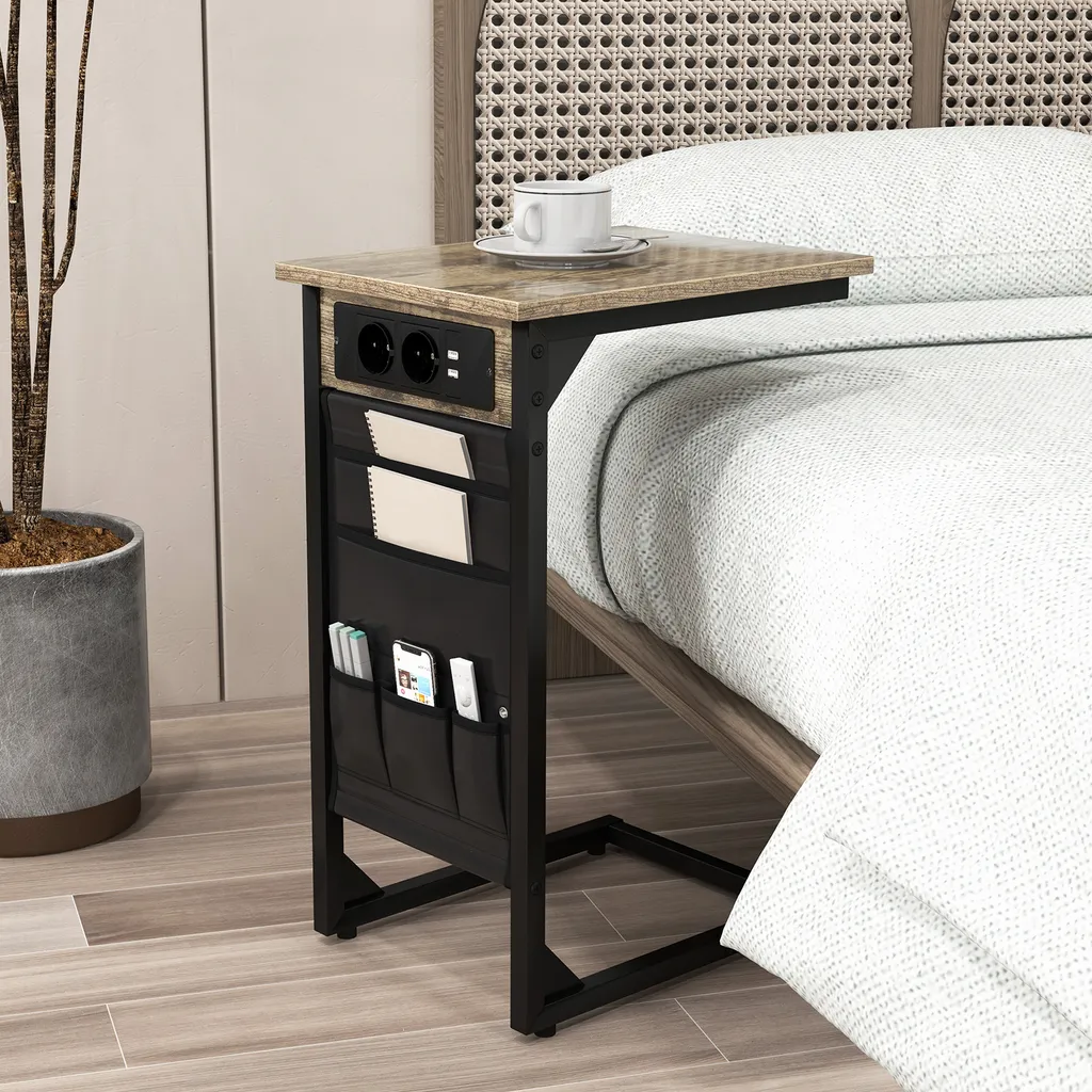 COSTWAY Table d'appoint avec station de recharge USB Set de 2 Vintage