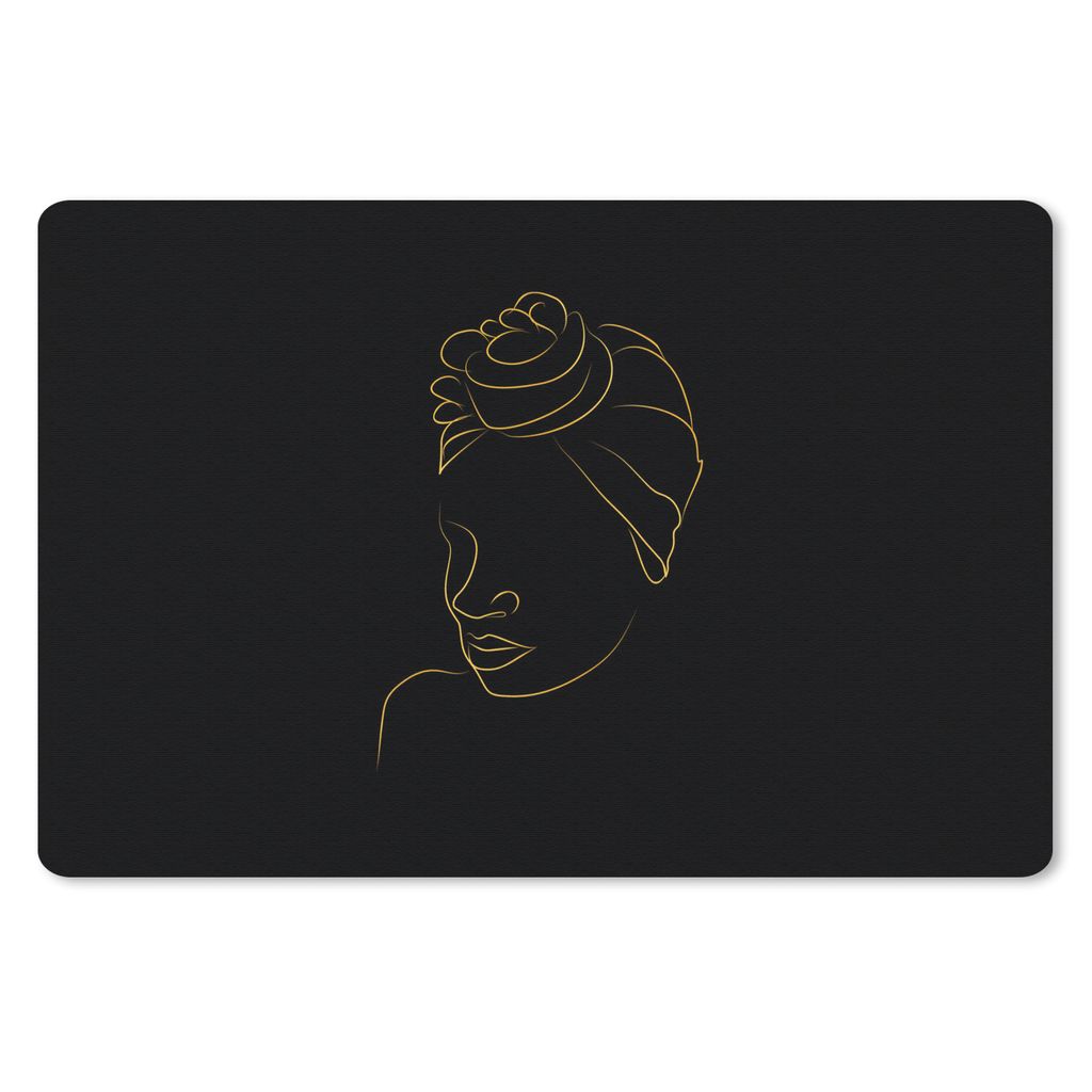 MuchoWow Mauspad Mousepad Frau - Kopftuch - Gold - Schwarz 27x18 cm - Mousepads - Maus Mat - Pad - Mausunterlage - Büroartikel - Desk Matten