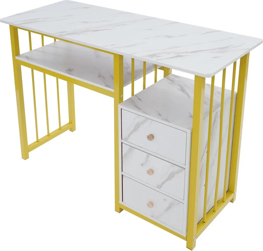 Table Manucure pour Pose de Vernis et Nail Art avec Rangement Intégré Or