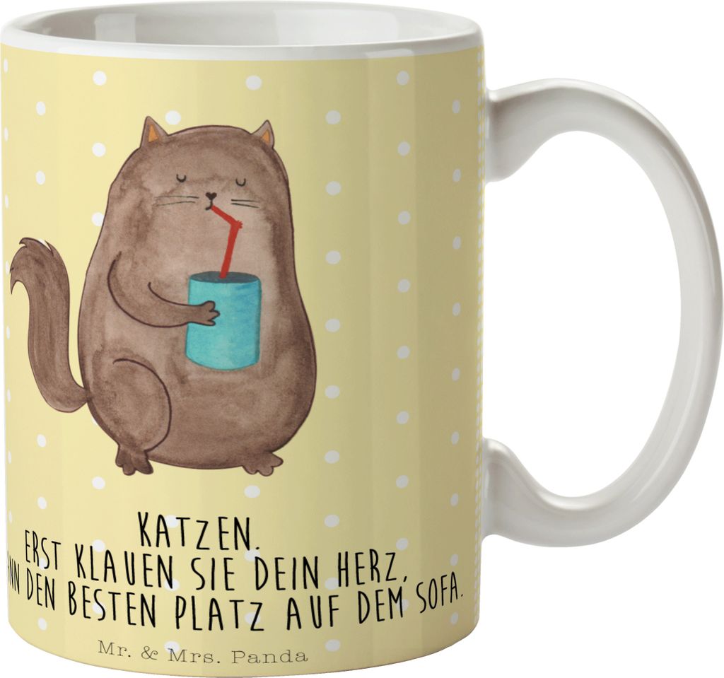 Mr. & Mrs. Panda Kaffeebecher Katze Dose - Gelb Pastell - Geschenk, Kakaotasse, Herz, Katzen, Becher, Bezaubernd, Teetasse, Keramiktasse, Kaffeetas...