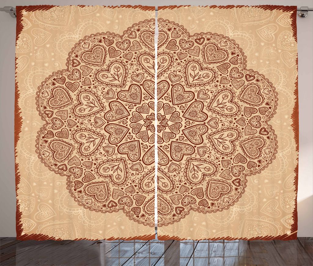 ABAKUHAUS Brown Mandala Rustikaler Vorhang, Circular Herzen, Wohnzimmer Universalband Gardinen mit Schlaufen und Haken, 280 x 175 cm, Chestnut Brow...