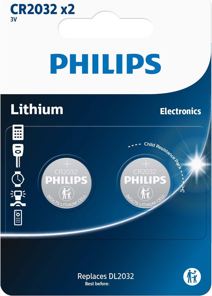 Philips Pile bouton 1x2 lithium CR2032 - Pile - CR2032 Image du produit 