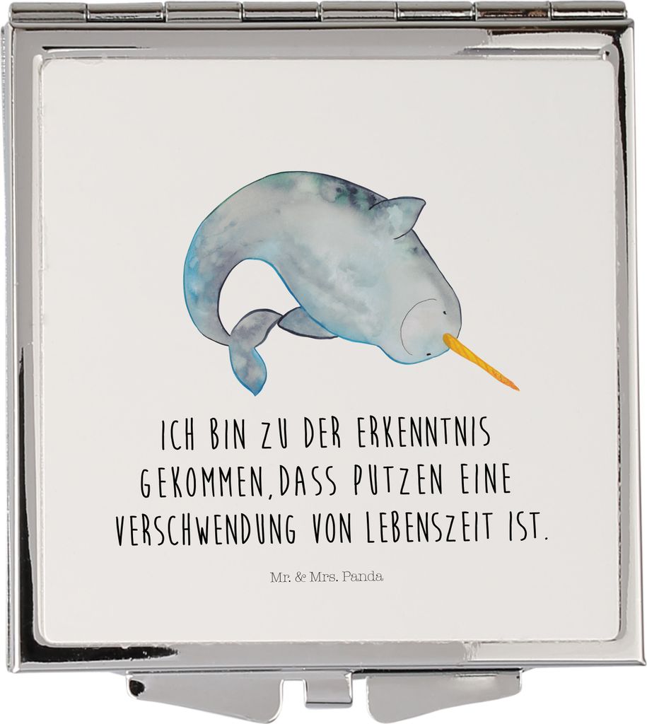 Mr. & Mrs. Panda Schminkspiegel Narwal - Weiß - Geschenk, Klappspiegel, Hausfrau, Aufräumen, Kinderzimmer, Wal, Putzen, Mini Spiegel, Taschenspie...