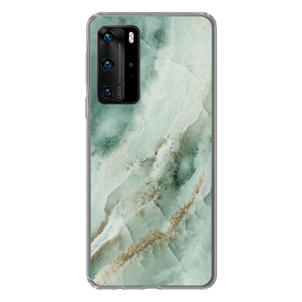 MuchoWow Handyhülle Schutzhülle Hülle für Huawei P40 Pro Naturstein - Grün - Chic Silikon Softcase Handy Hülle - Schutz