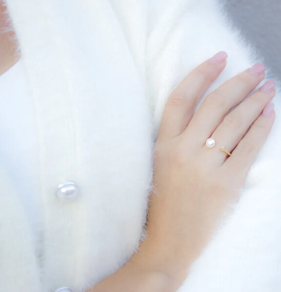 Bague ouverte dorée à l'or fin avec perle d'eau douce AGG467-G Chic - 2