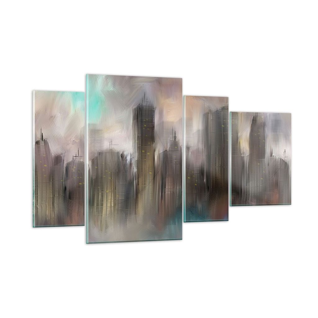 Bilder auf glas - Stadt Abstraktion - 120x70cm - Glasbilder - Wandbilder - Kunstdruck - zum Aufhängen bereit - Wanddekoration aus Glas - Glas Bild...