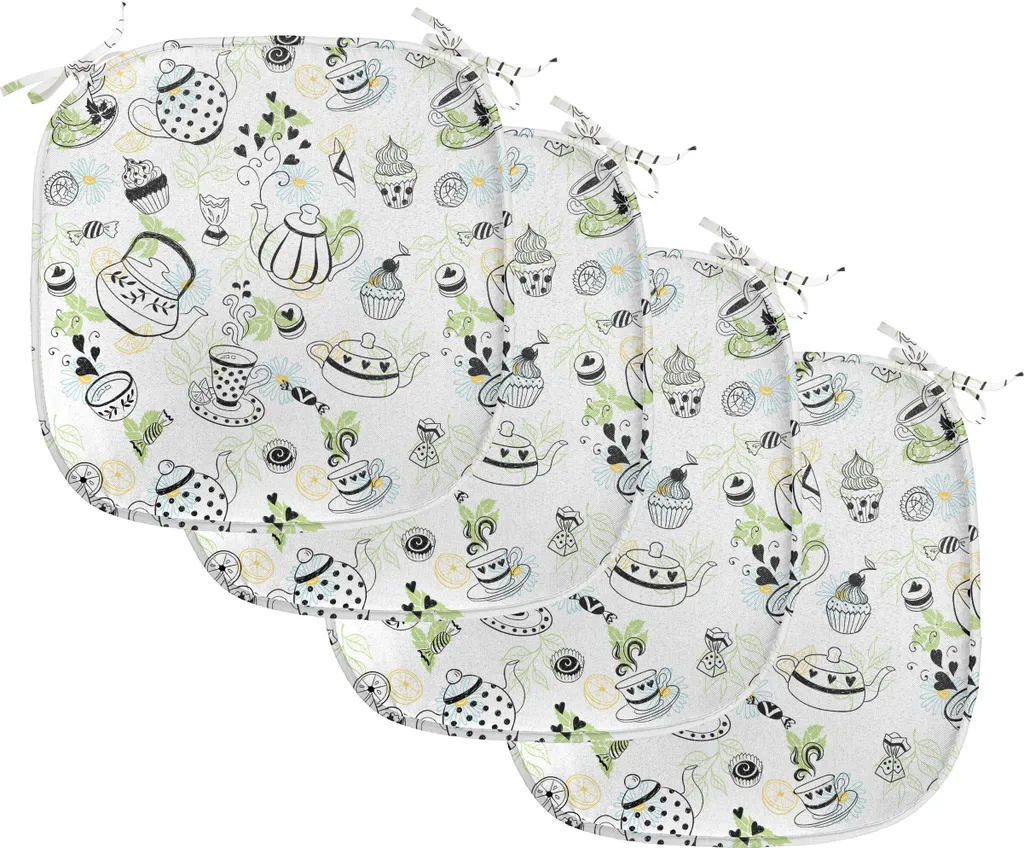 Cuscini Sedie Cucina 40x40 ABAKUHAUS Doodle Cuori - Set da 4 Pezzi