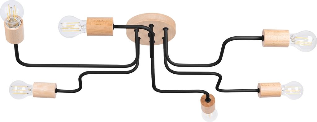 Kronleuchter TIMBO 6 schwarz 6xE27 15W Stahl/Holz 16.5x58x85cm Sollux Lighting