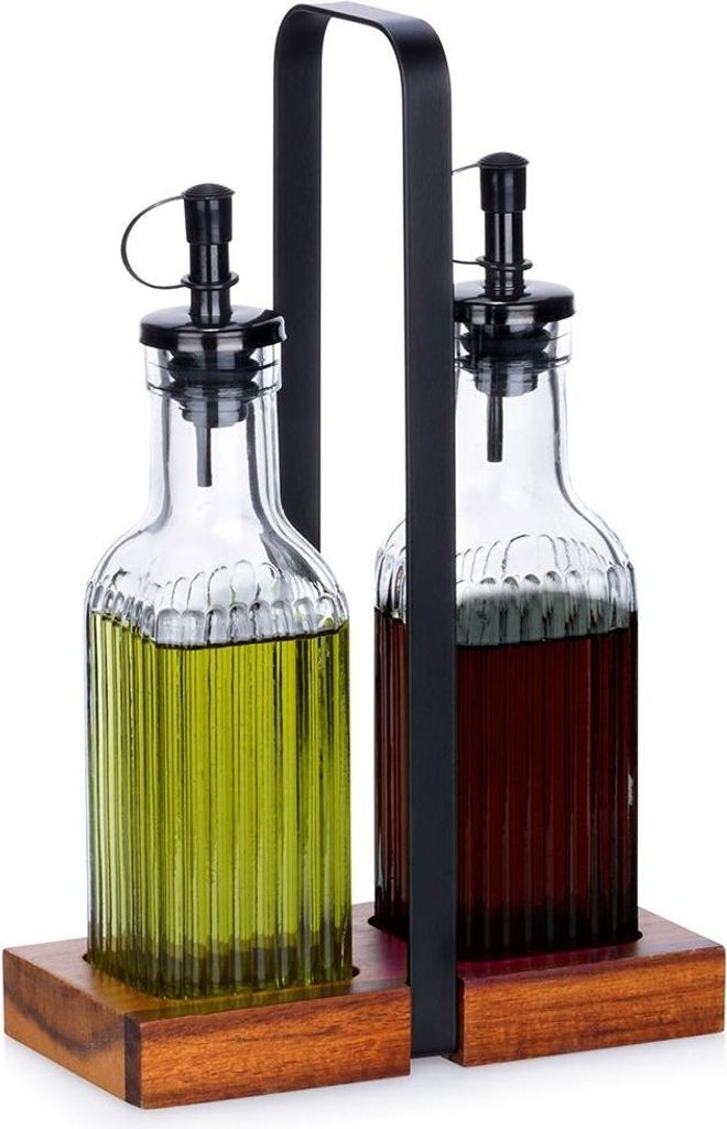 Een set glazen flessen voor olie en azijn, met standaard, 2 Productafbeelding 