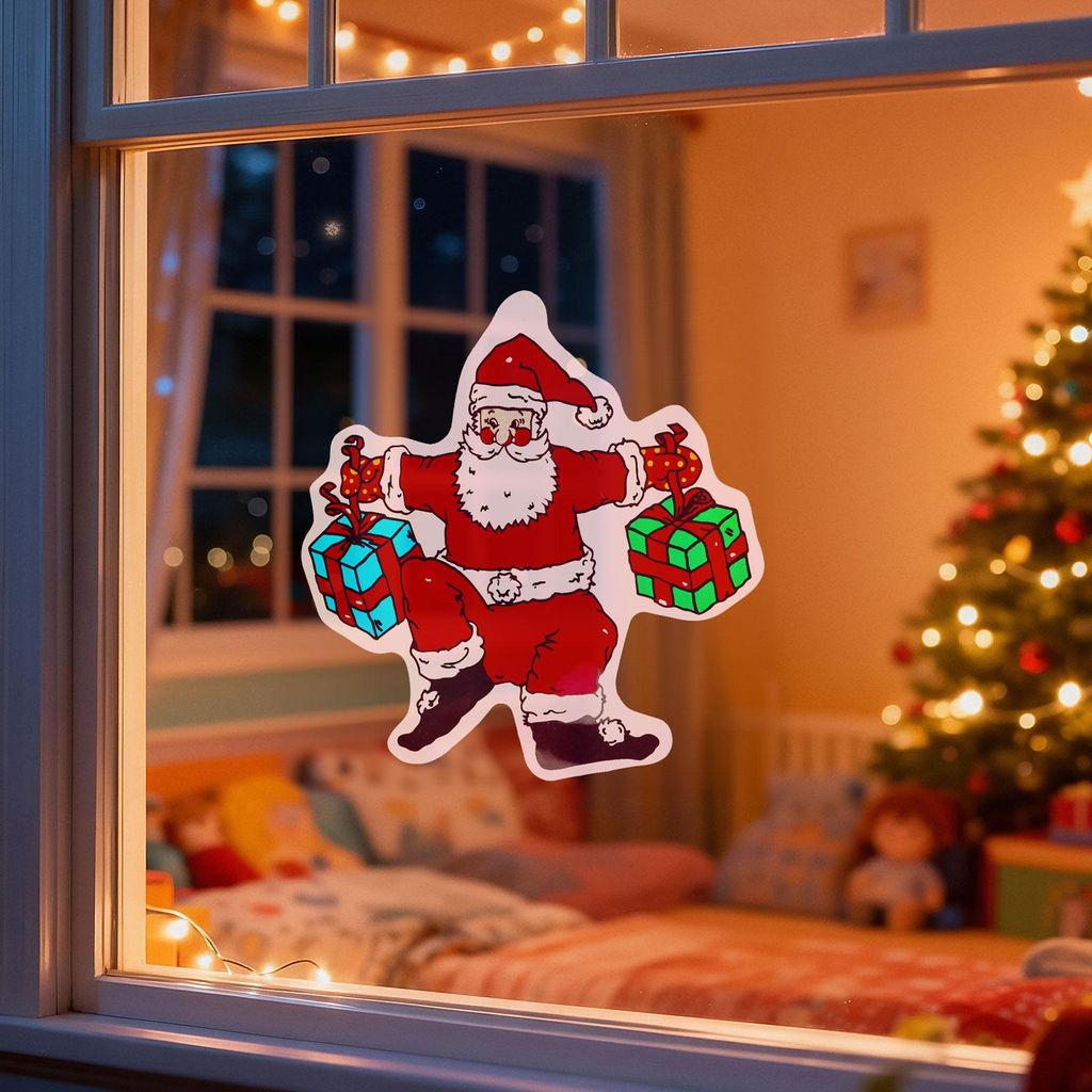 Fensterdekoration Weihnachtsmann - Fensteraufkleber mit Saugnapf 30 x 29 cm - Wiederverwendbare Weihnachtsdekoration für Fenster und Spiegel - 1 S...