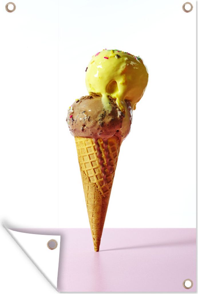 MuchoWow 80x120 cm Outdoor-Poster Gartendeko Sichtschutz Garten Poster für den Garten Eiscreme mit gelber und brauner Kugel