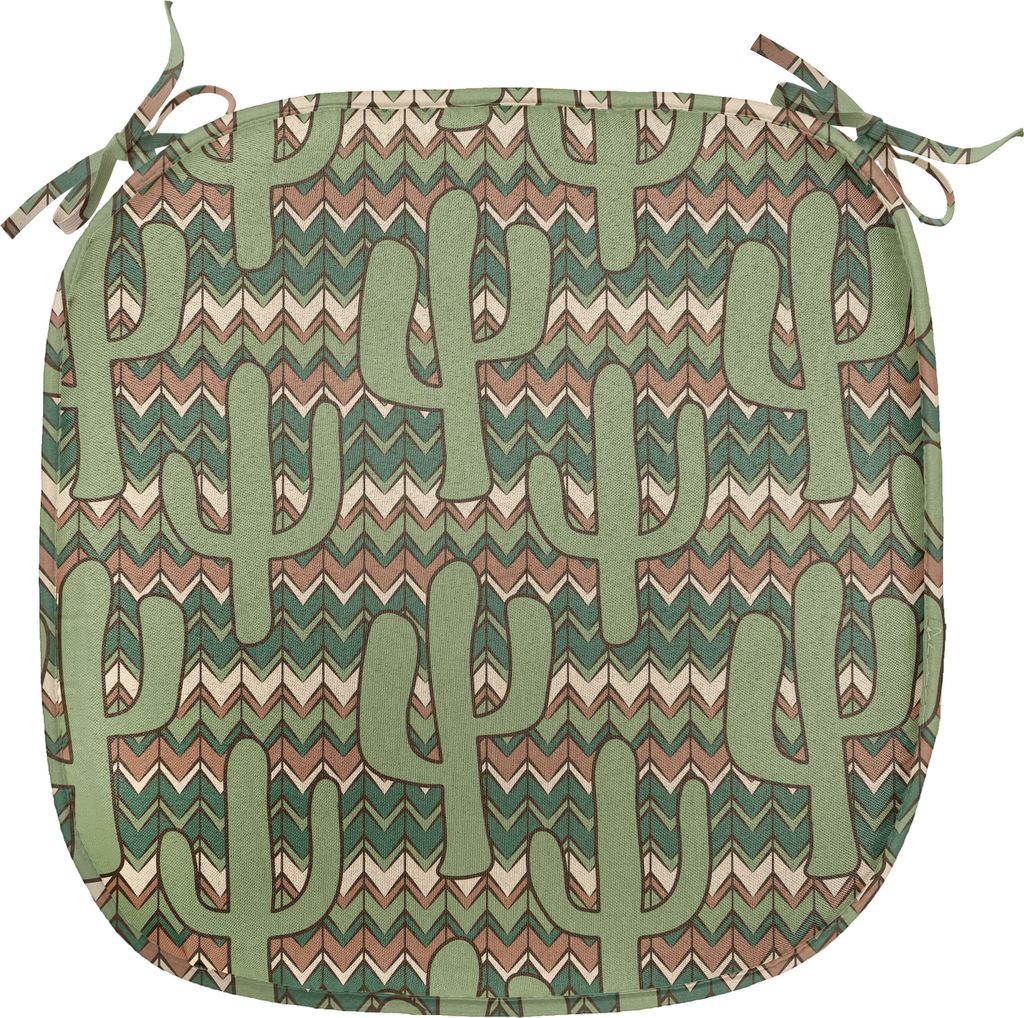ABAKUHAUS Kaktus Polster für Esszimmerstühle, Cartoon Saguaro Zigzag, Dekoratives wasserfestes Kissen mit Riemen für Küchensitze, 40 cm x 40 cm...