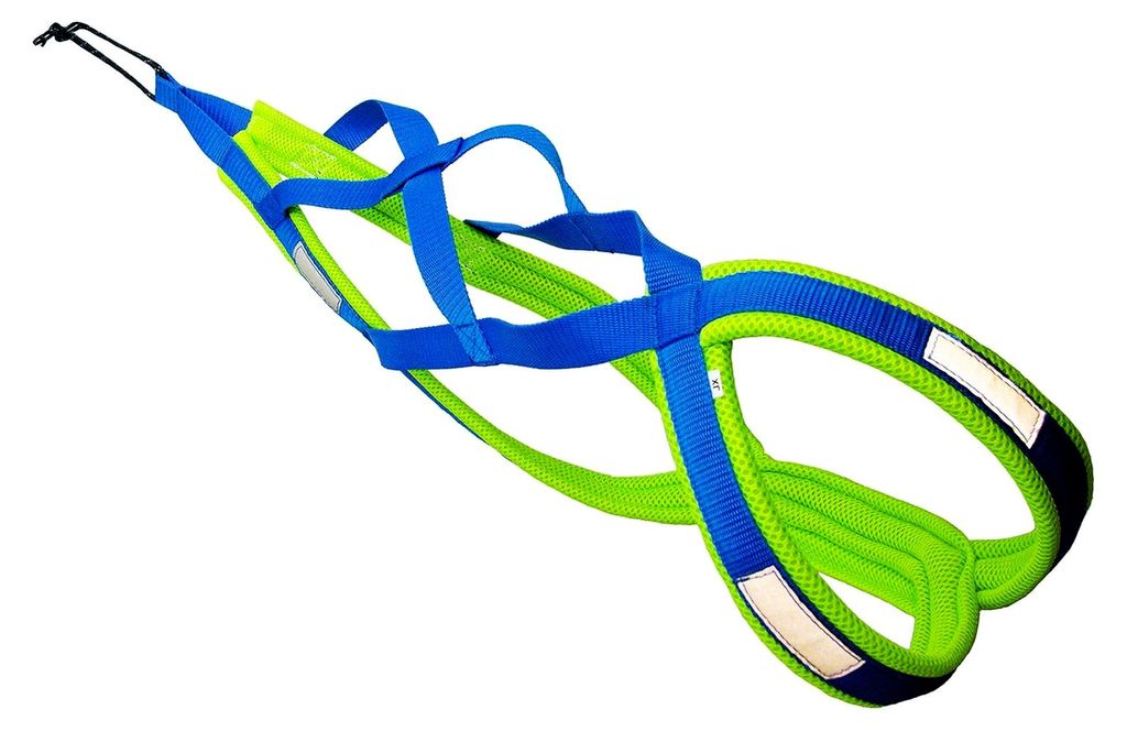 X-Back Zuggeschirr für Bike-, Skijoring, Dogscooting und Schlitten in Blau Neongelb