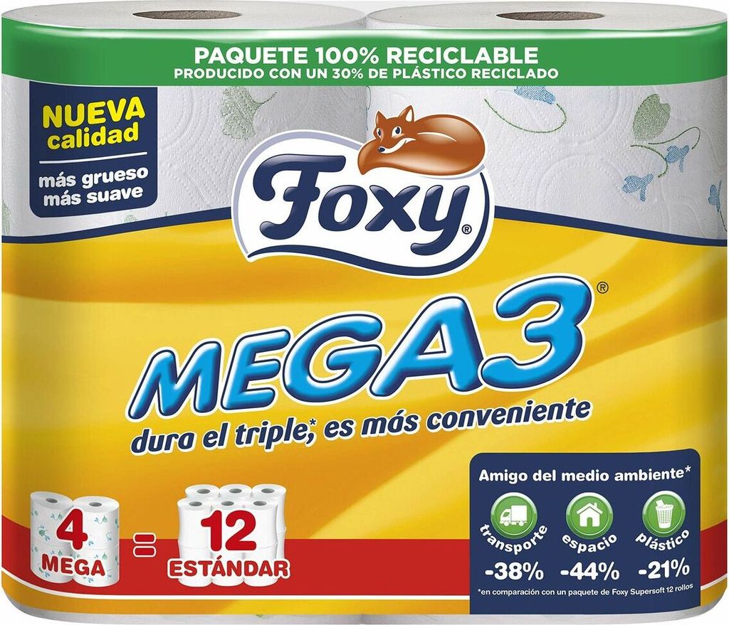 Foxy Mega3 Papel Higiénico Triple Duración 4 Rollos