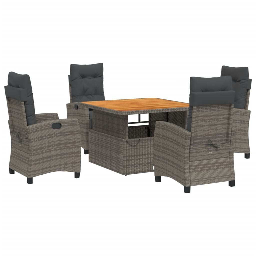 vidaXL 5-tlg. Garten-Essgruppe mit Kissen Grau Poly Rattan