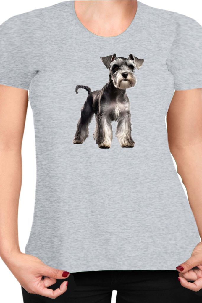 Damen T-Shirt Dogs Breeds Miniature Schnazuer Dog Breed 005, Lady XS / Grau