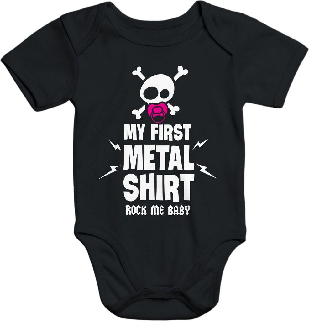 Kurzarm Baby Body My First Metal Shirt Hardrock Heavy Metal Baumwolle Moonworks schwarz 3-6 Monate