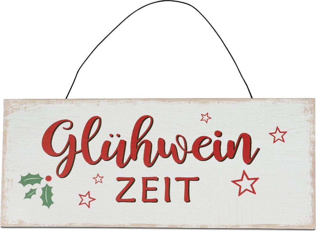 Wanddeko Schild Glühweinzeit 30x13cm weiß rot aus Metall Formano WA