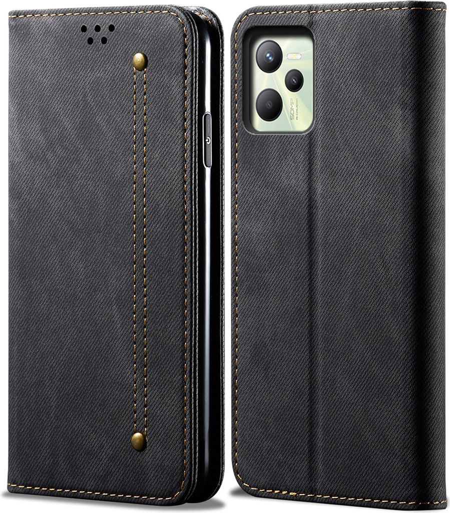 Realme C35 Hülle, Leder Brieftasche Flip Bookstyle Schutzhülle mit Standfunktion für OPPO Realme C35 Schwarz