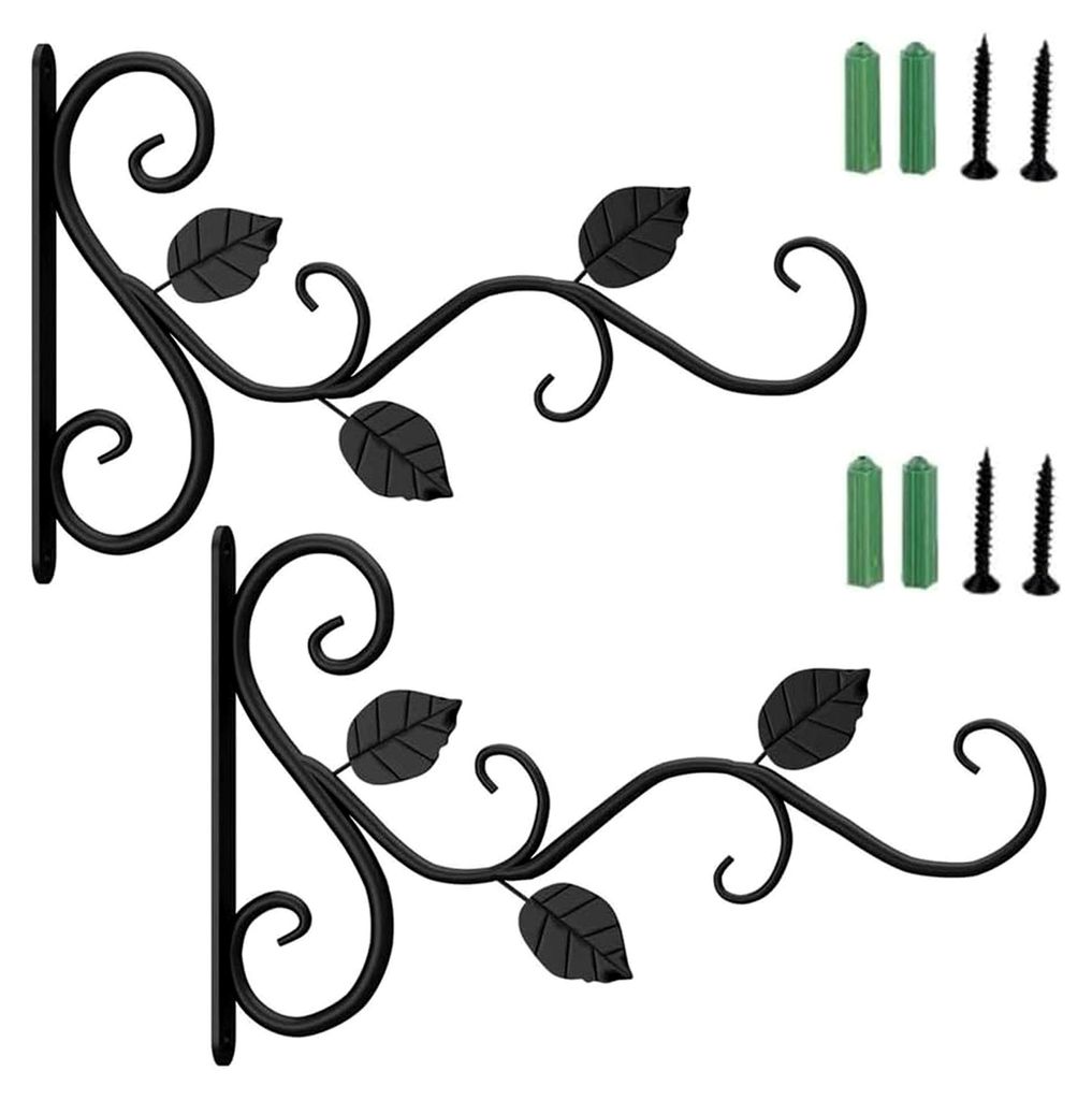 Haken für Blumenampel, 2 Stück Wandhalterung für Pflanzen aus Schmiedeeisen (schwarz)