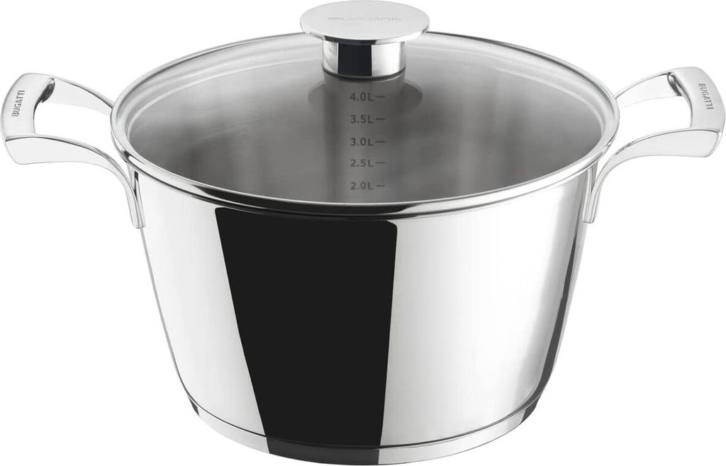 BUGATTI BUGATTI Italienischer Küchentopf aus Edelstahl 18/10 mit Glasdeckel, Durchmesser 24 cm