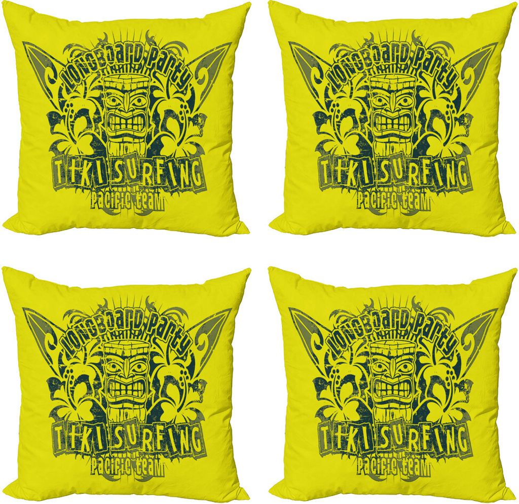 ABAKUHAUS Tiki Bar Kissenbezug Set (4 Stück), Surf Team Party, Moderner Doppelseitiger Digitaldruck, 60 cm x 60 cm, Apfelgrün Dunkelgrün