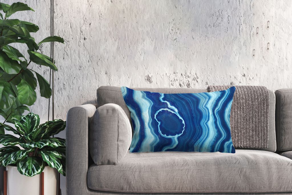 MuchoWow Zierkissen Sofakissen Wohnzimmer Dekokissen 60x40 cm Achat - Neon - Blau - Edelstein - Kopfkissen - Polster mit Foto